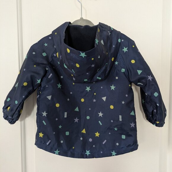 Baby Raincoat 6-9 Months Fleece-Lined Waterproof Coat Unisex Blue Geometric - Picture 4 of 5